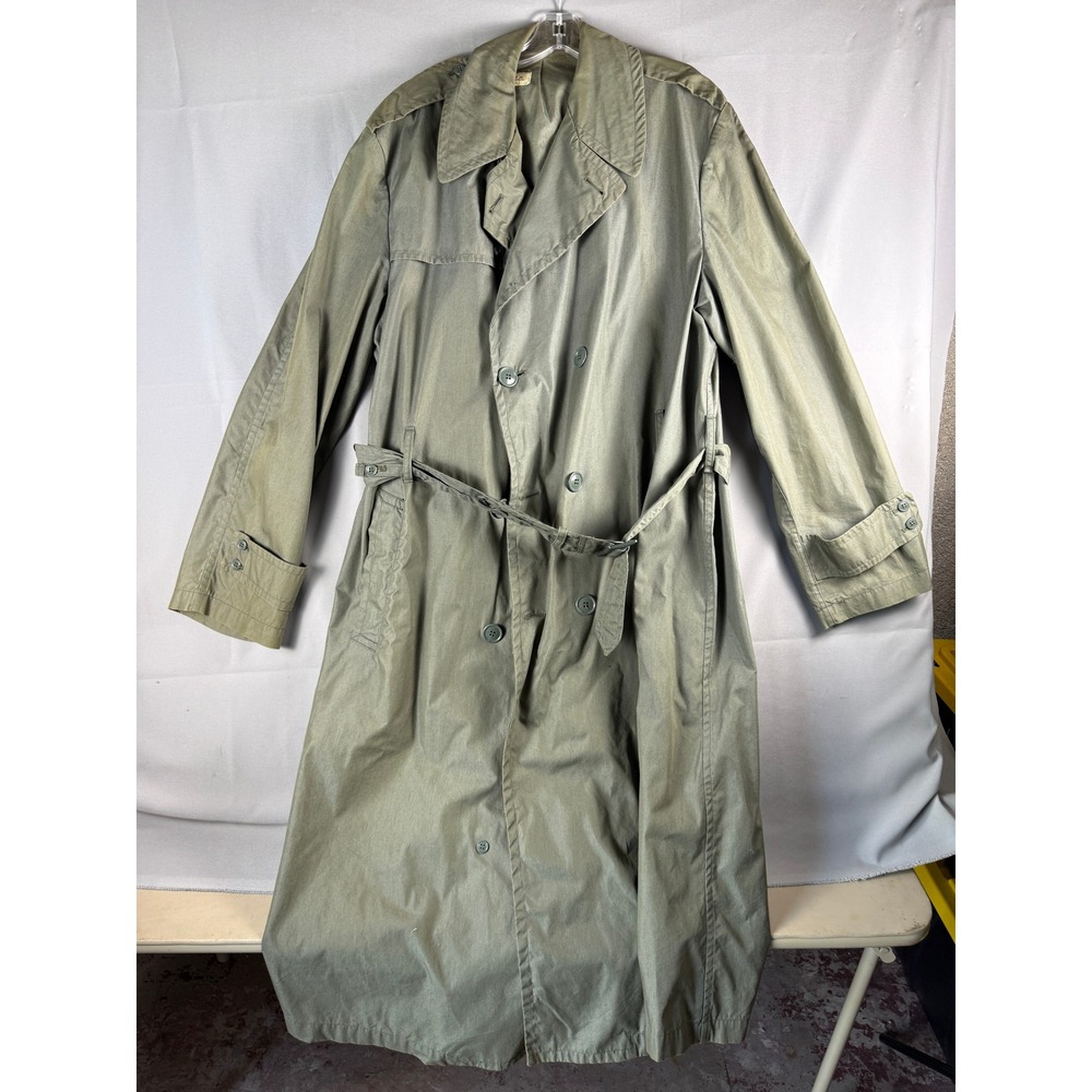 Vintage US Military Trench Coat Green Belted 44 XL Vietnam 8405-965-2167